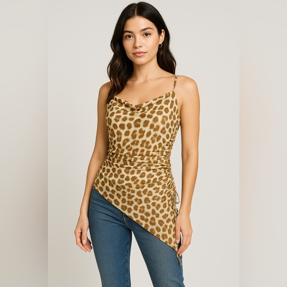 Rue21 Tops - 🐣 298. Rue21 Leopard Print Asymmetrical Spaghetti Strap Top Size Small